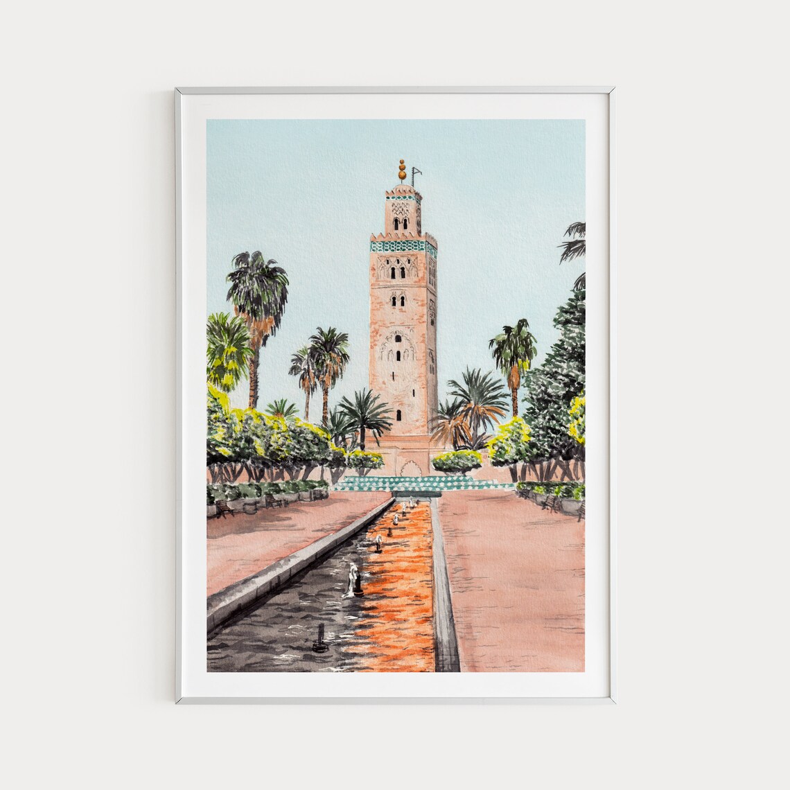 Marrakesh Koutoubia Mosque Watercolor Travel Poster