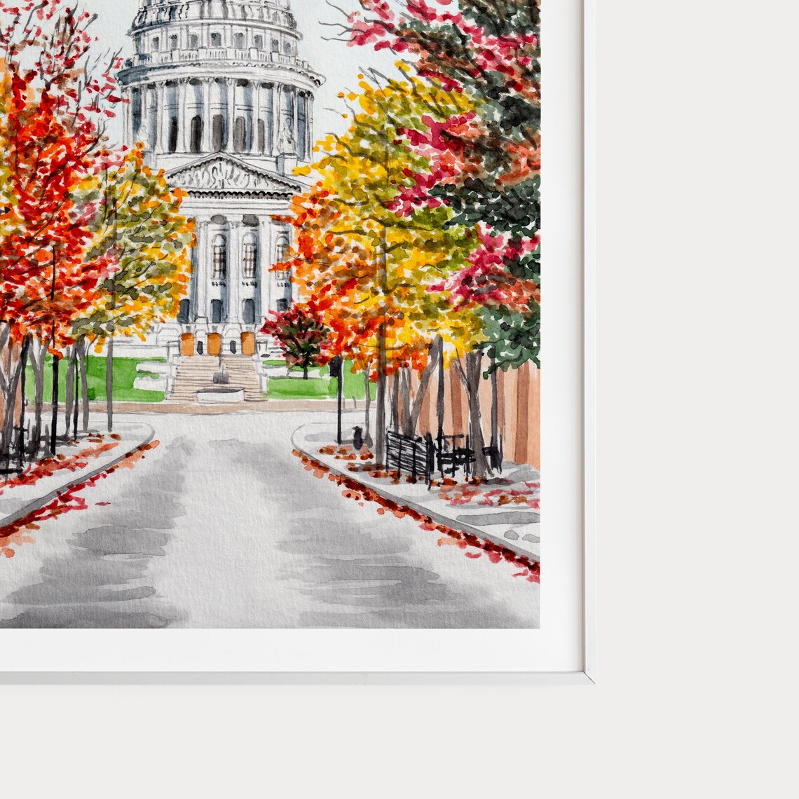 Madison, Wisconsin Watercolor Cityscape Art Print - Image 2