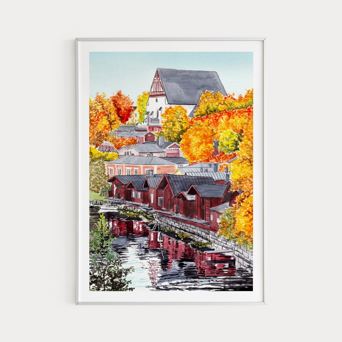 Porvoo Finland Watercolor Travel Poster Print