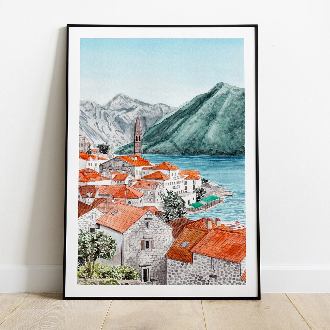 Perast, Montenegro Watercolor Landscape Travel Poster - Image 2