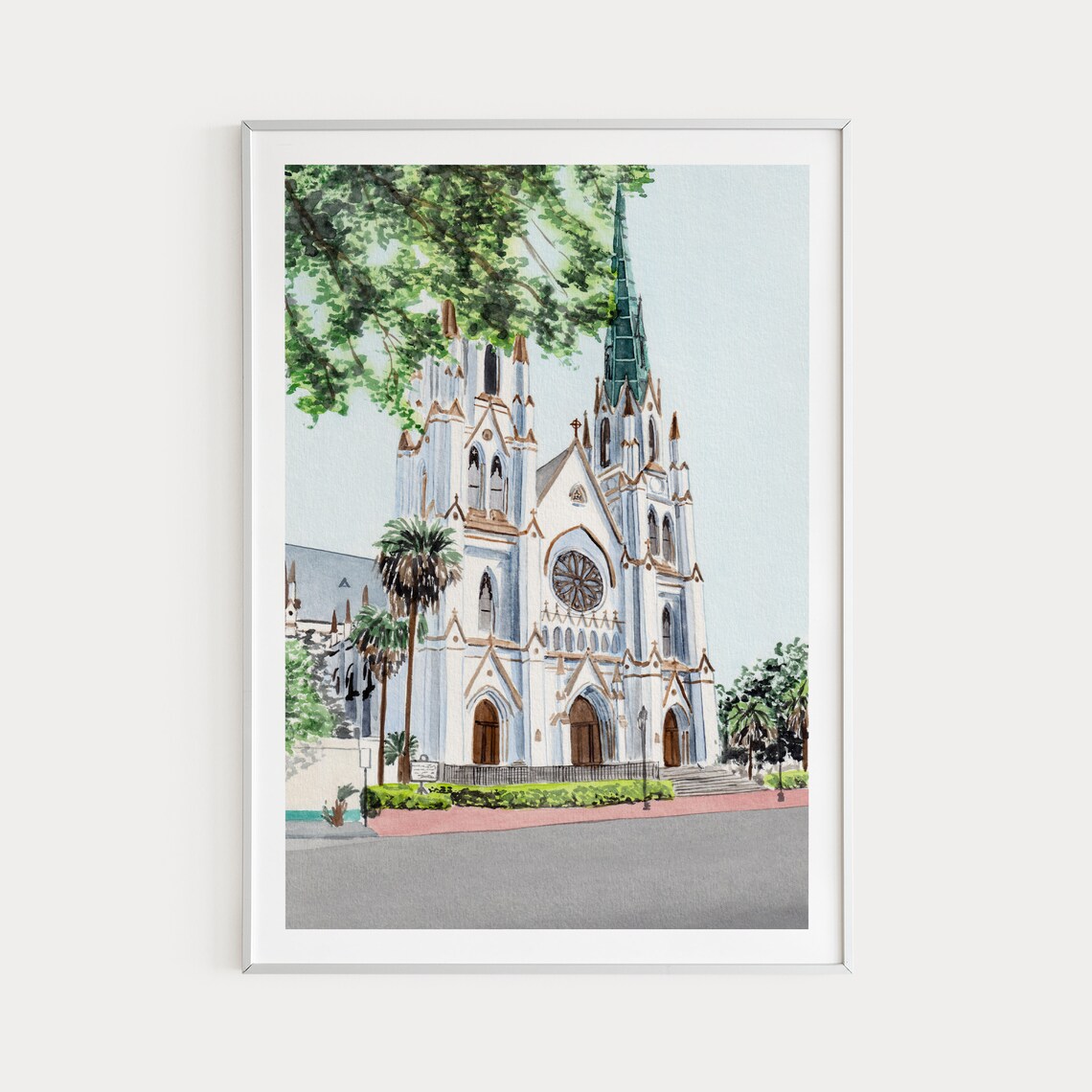 Cathedral Of St John The Baptist Savannah Watercolor Art Print
