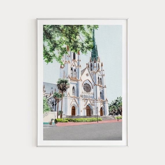 Cathedral Of St John The Baptist Savannah Watercolor Art Print