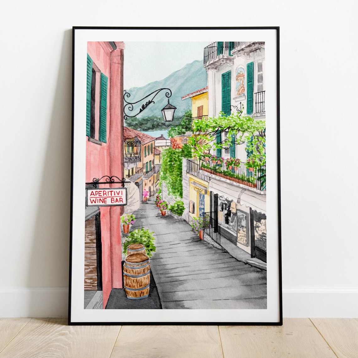 Bellagio Watercolor Travel Poster, Italy Landscape