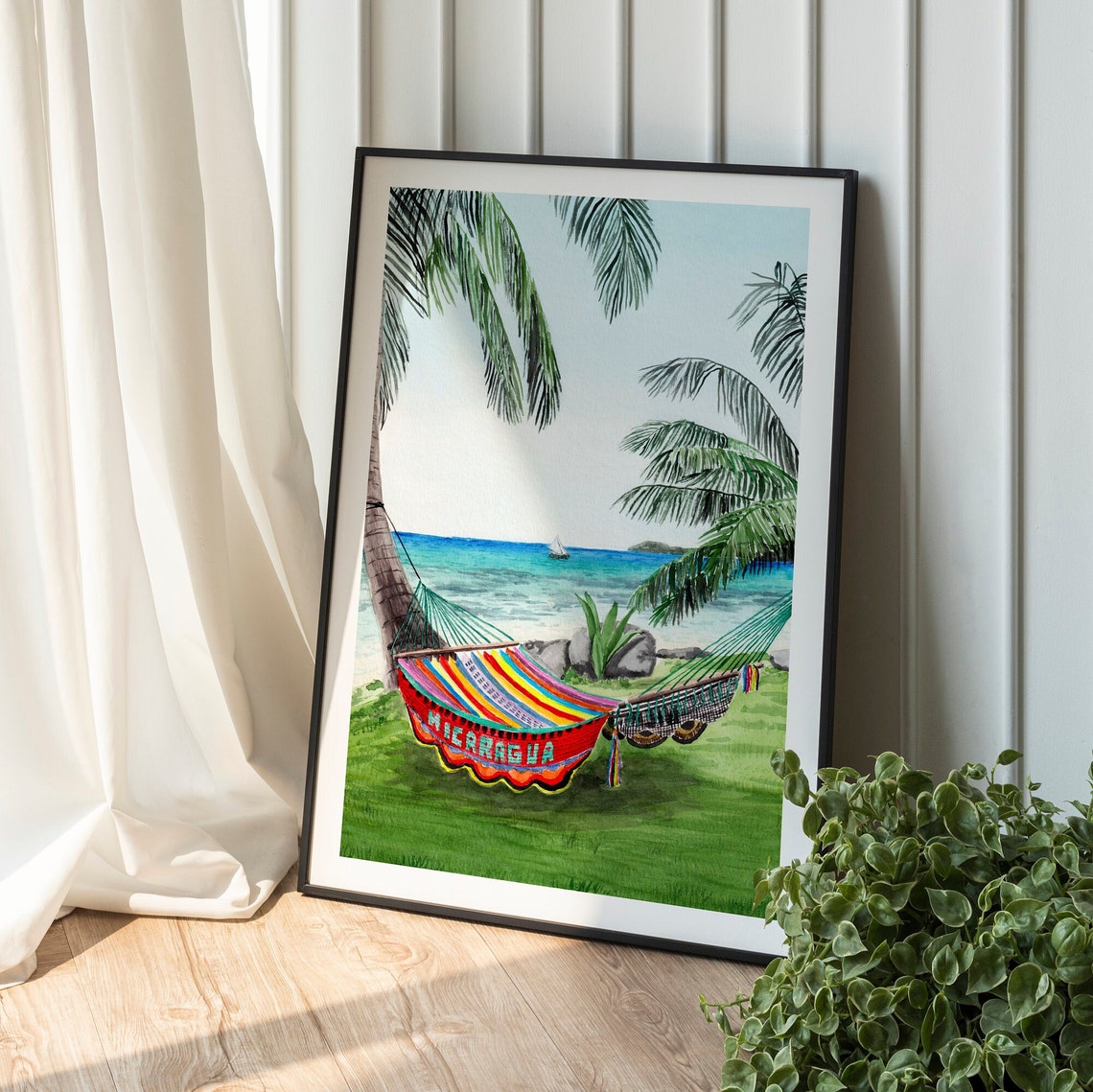 Corn Island Nicaragua Colorful Hammock Tropical Beach Poster - Image 2