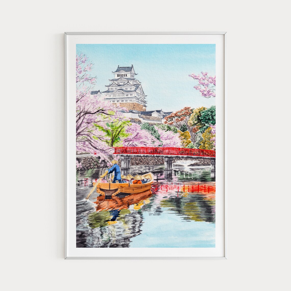 Himeji Castle Watercolor Art Print, Japan Travel