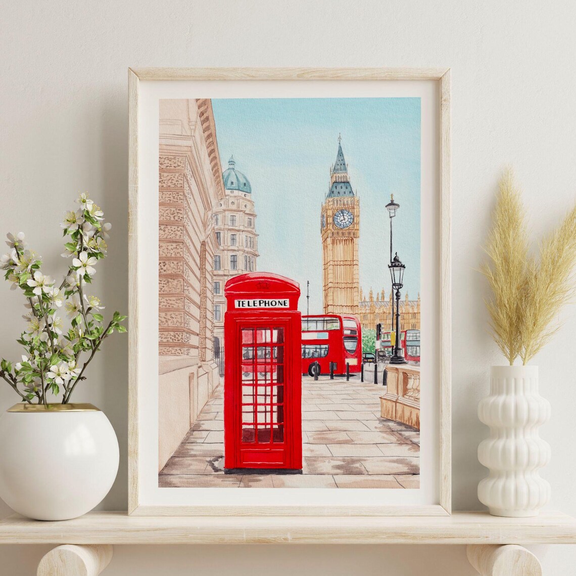 London Watercolor Art Print, Red Telephone Booth - Image 3
