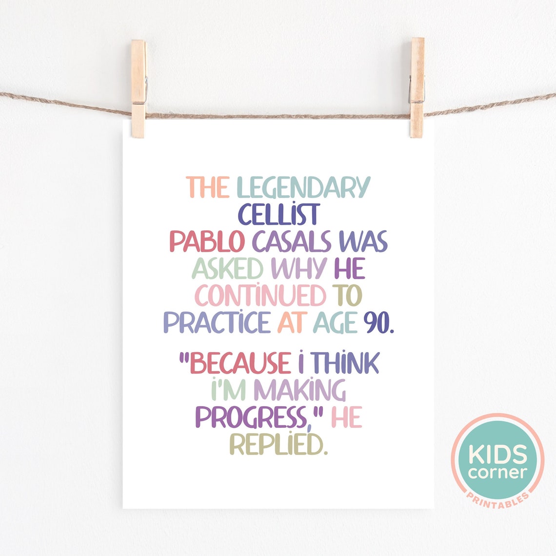 Pablo Casals Practice Progress Quote Colorful Hand Lettered Art Poster - Image 3