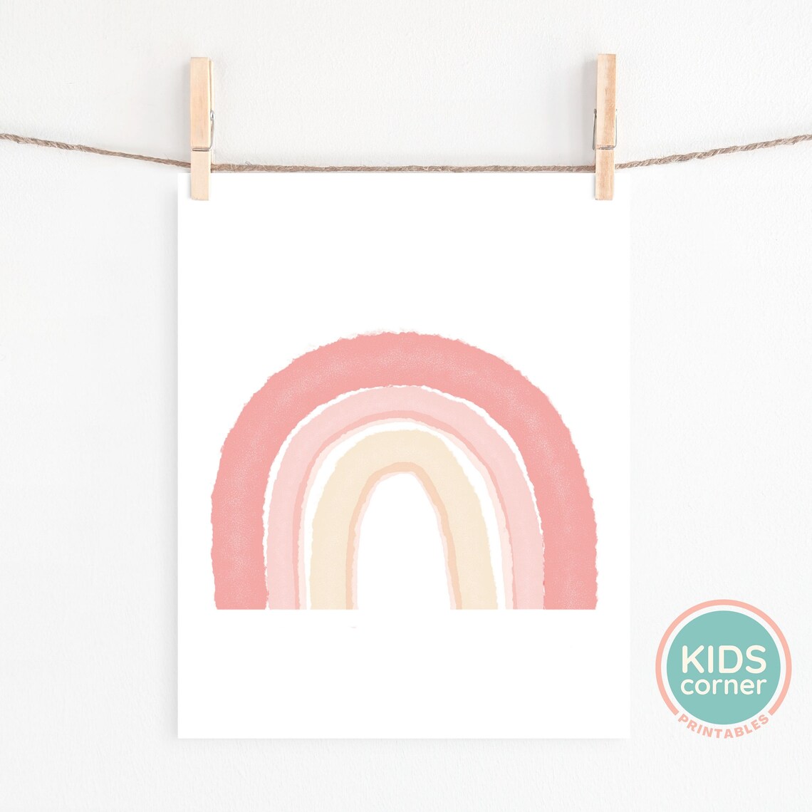 Blush Pink Watercolor Rainbow Baby Nursery Wall Art for Girls - Image 2