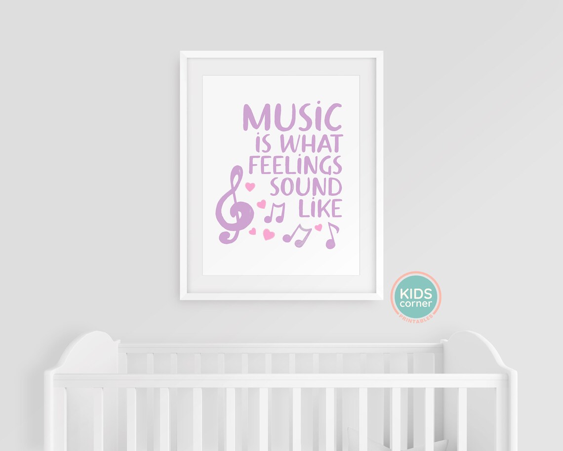 Music Is What Feelings Sound Like Purple Treble Clef Music Quote Poster - Image 3