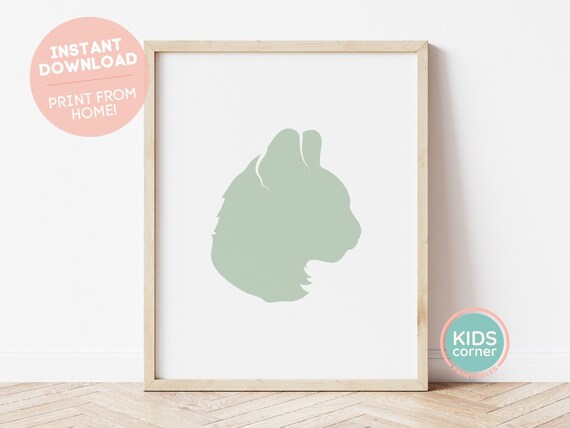 Sage Green Cat Head Silhouette Minimalist Modern Nursery Poster