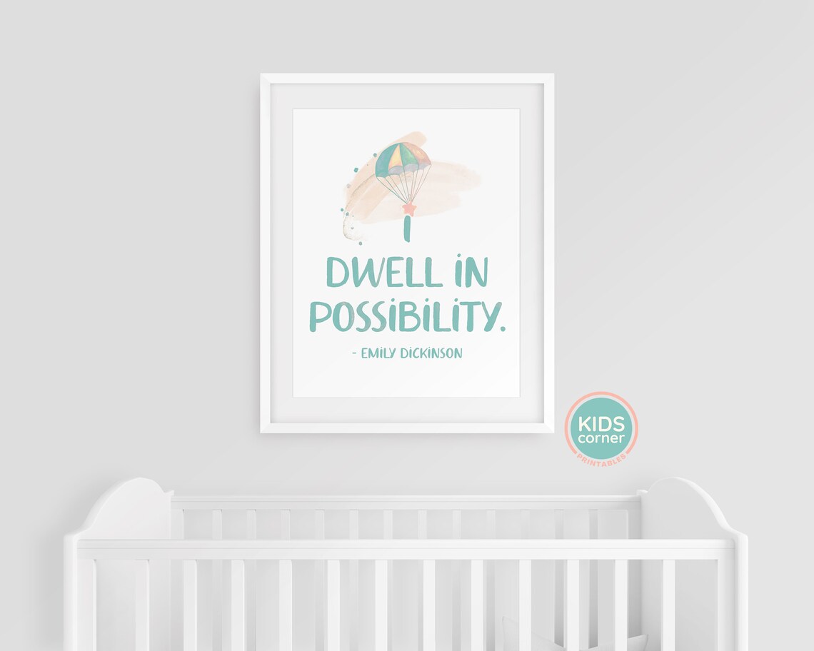 I Dwell in Possibility Emily Dickinson Quote Poster Teal Parachute - Image 3