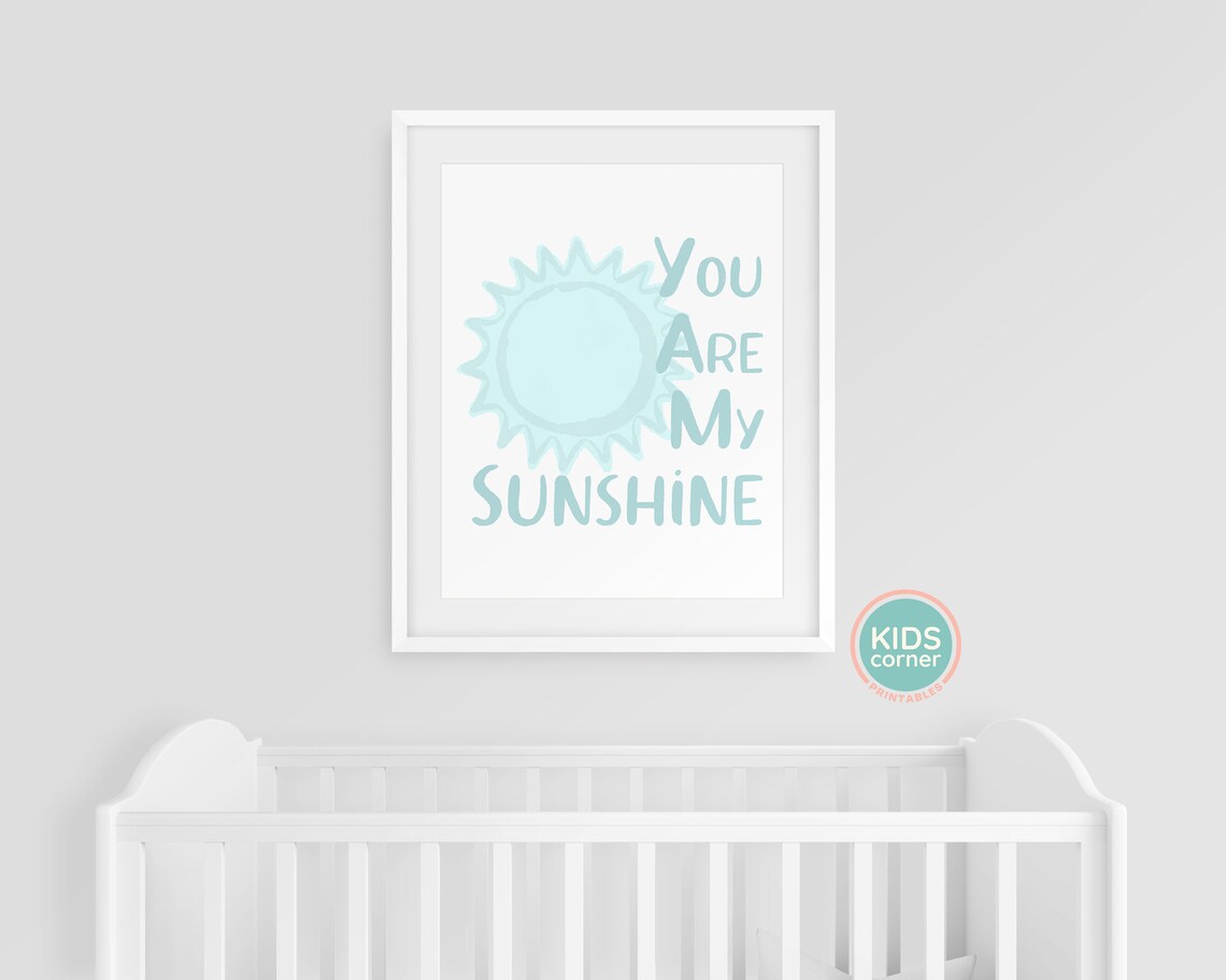 You Are My Sunshine Seafoam Teal Watercolor Sun Nursery Kids Poster - Image 3