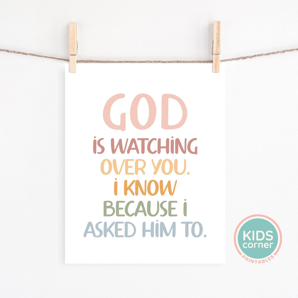 God Is Watching Over You Pastel Nursery Kids Faith Quote Poster