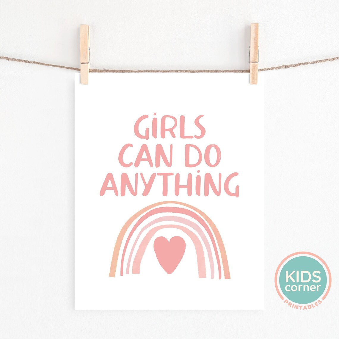 Girls Can Do Anything Pink Rainbow and Heart Empowerment Poster - Image 2
