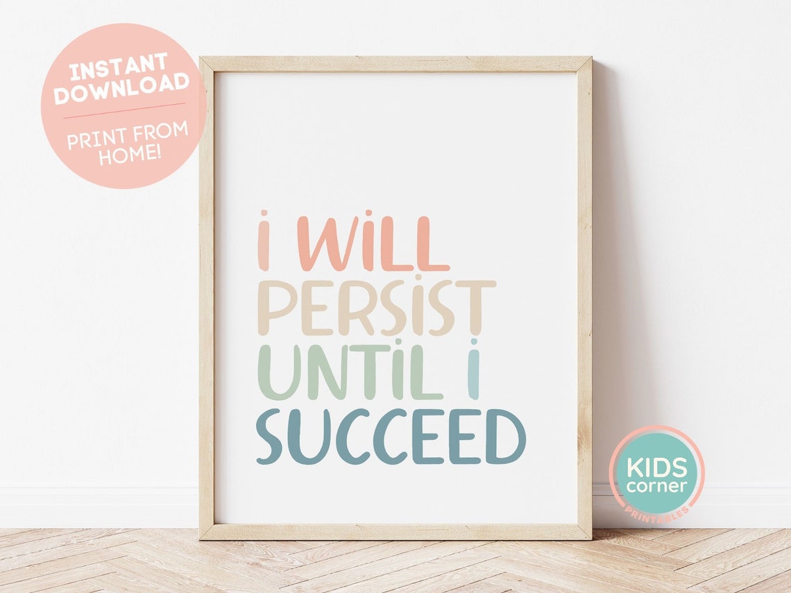 I Will Persist Until I Succeed Grit Mindset Motivational Quote Poster