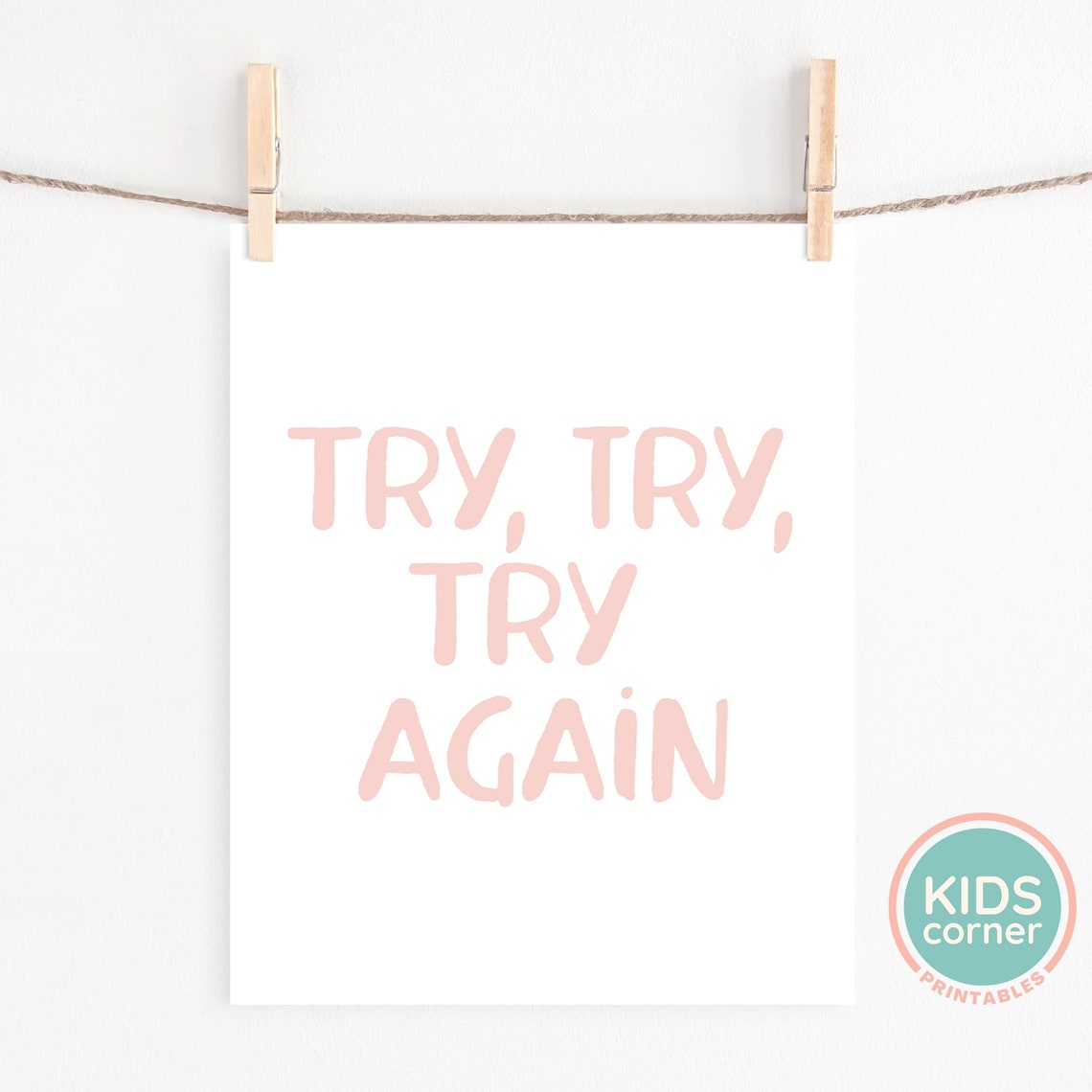 Try Try Try Again Pink Encouragement Kids Corner Motivational Poster - Image 2