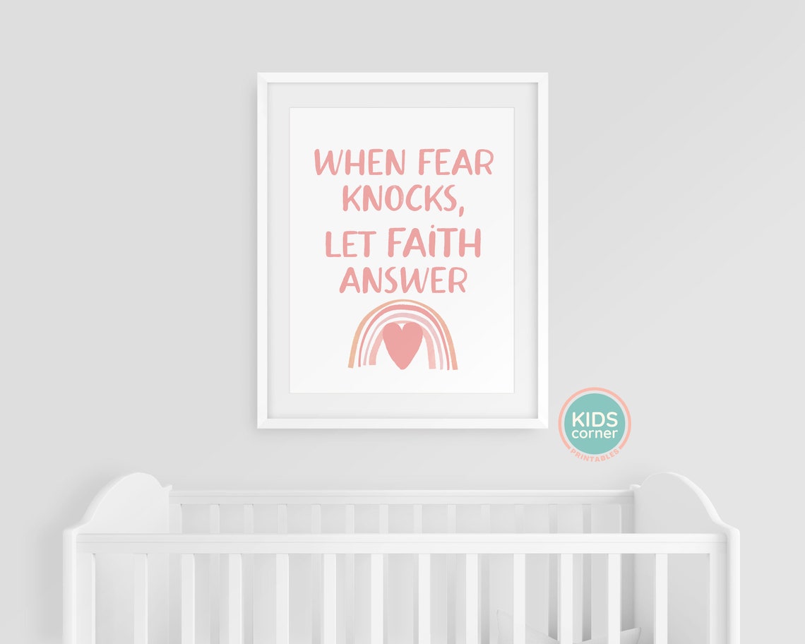When Fear Knocks Let Faith Answer Coral Rainbow Heart Quote Poster - Image 3