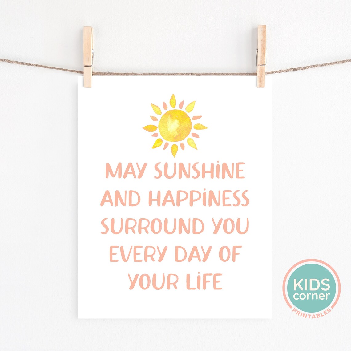 May Sunshine and Happiness Surround You Watercolor Sun Poster - Image 2