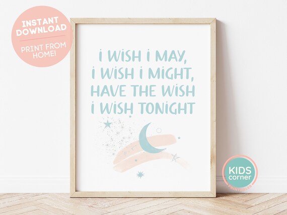 I Wish I May I Wish I Might Teal Moon and Stars Bedtime Quote Poster