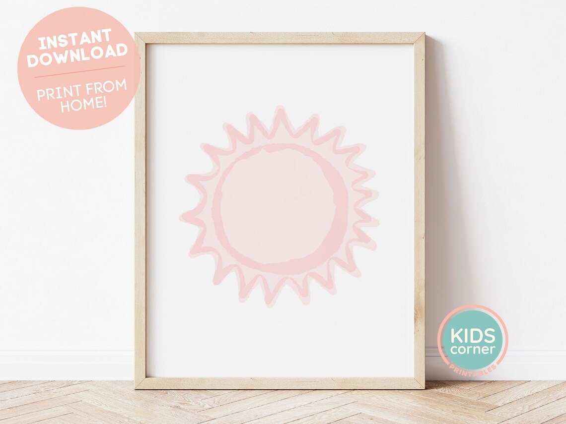 Pink Watercolor Sun Blush Nursery Minimalist Kids Room Poster