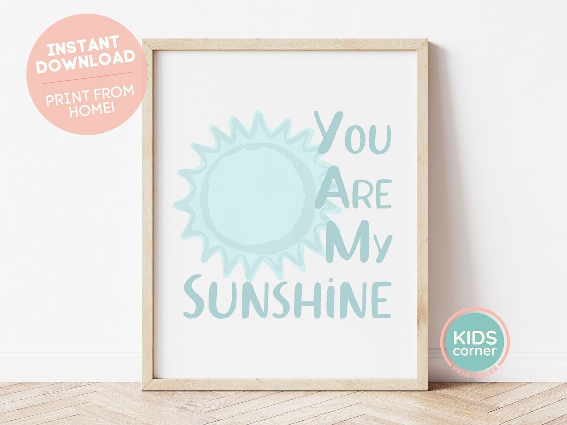 You Are My Sunshine Seafoam Teal Watercolor Sun Nursery Kids Poster