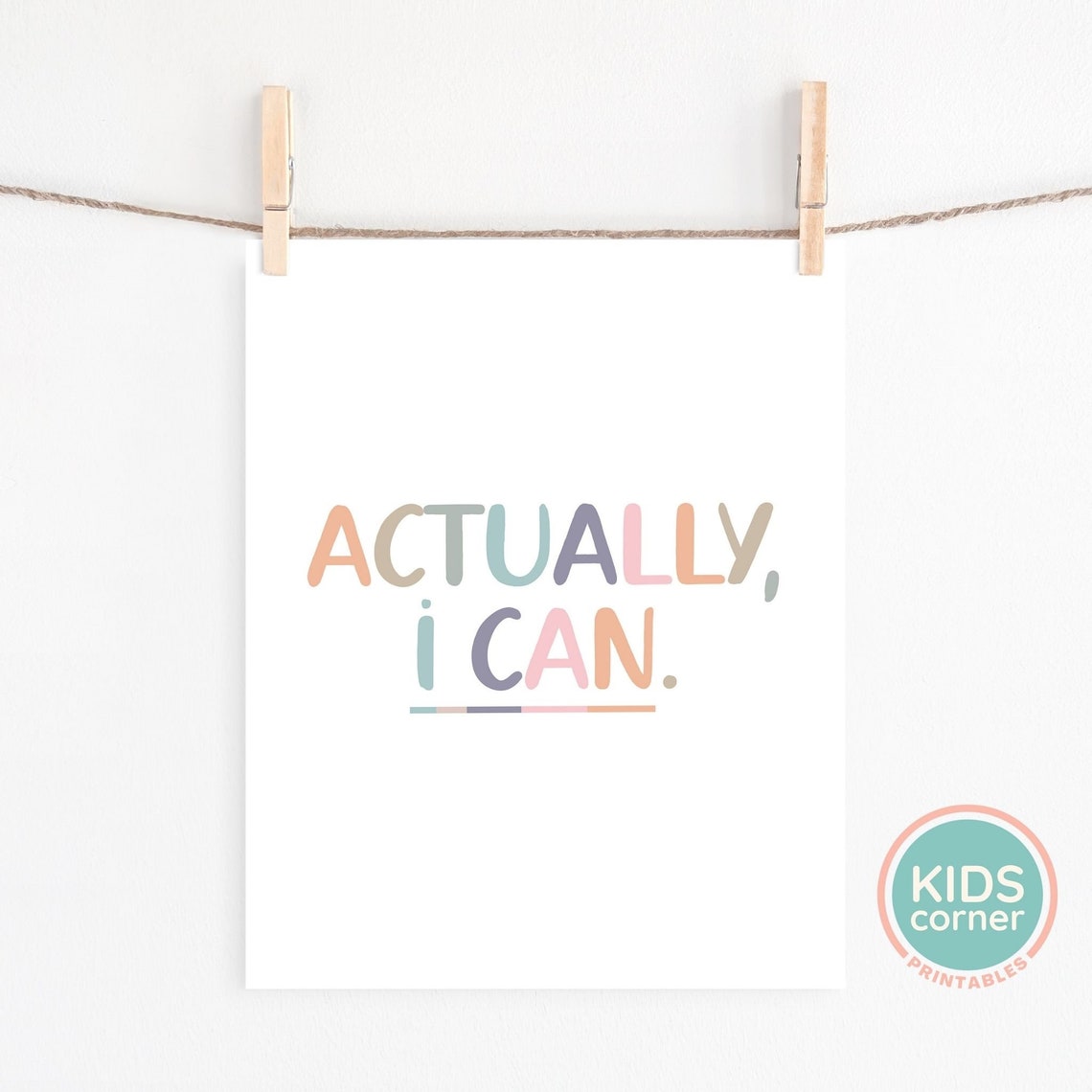 Actually I Can Pastel Rainbow Lettering Kids Encouragement Poster - Image 2