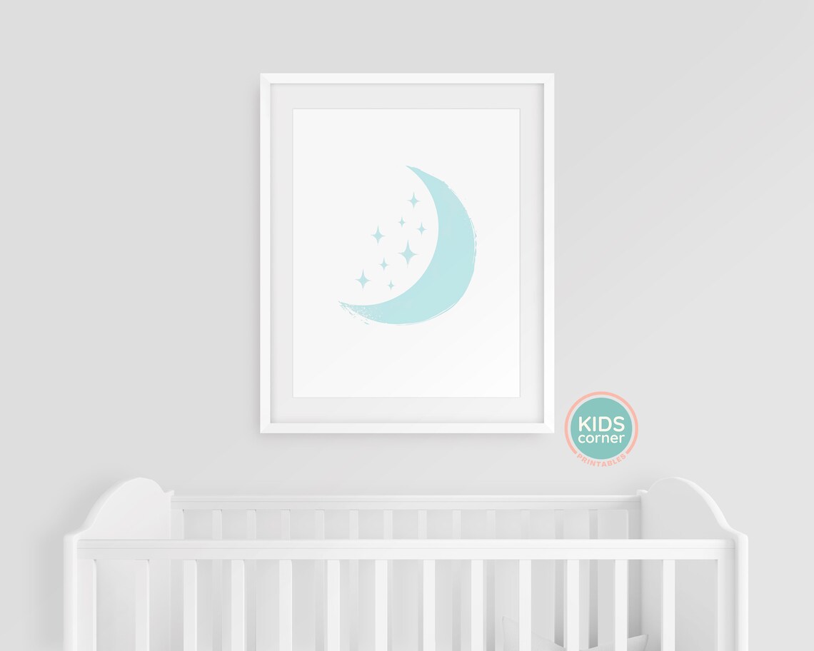 Blue Moon And Stars Art Print, Nursery Decor - Image 3