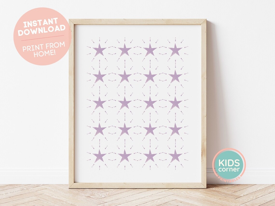 Lavender Star Grid Pattern Boho Nursery Wall Art for Girls Room Decor