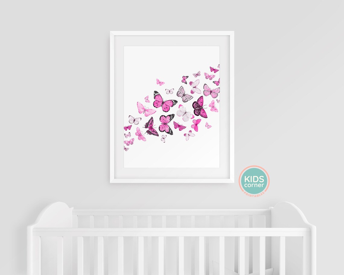 Pink Watercolor Butterflies Girls Room Nursery Butterfly Art Poster - Image 3