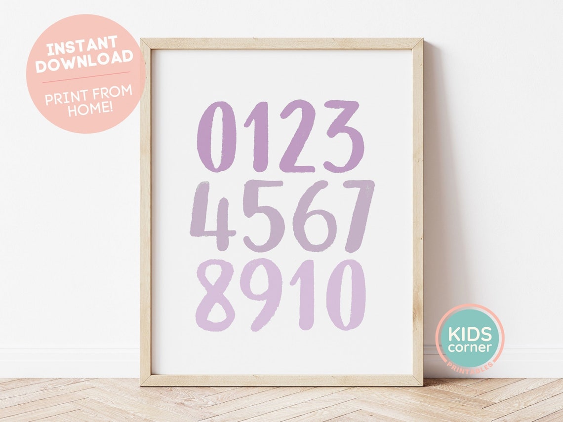 Lavender Numbers One To Ten Nursery Playroom Counting Learning Poster