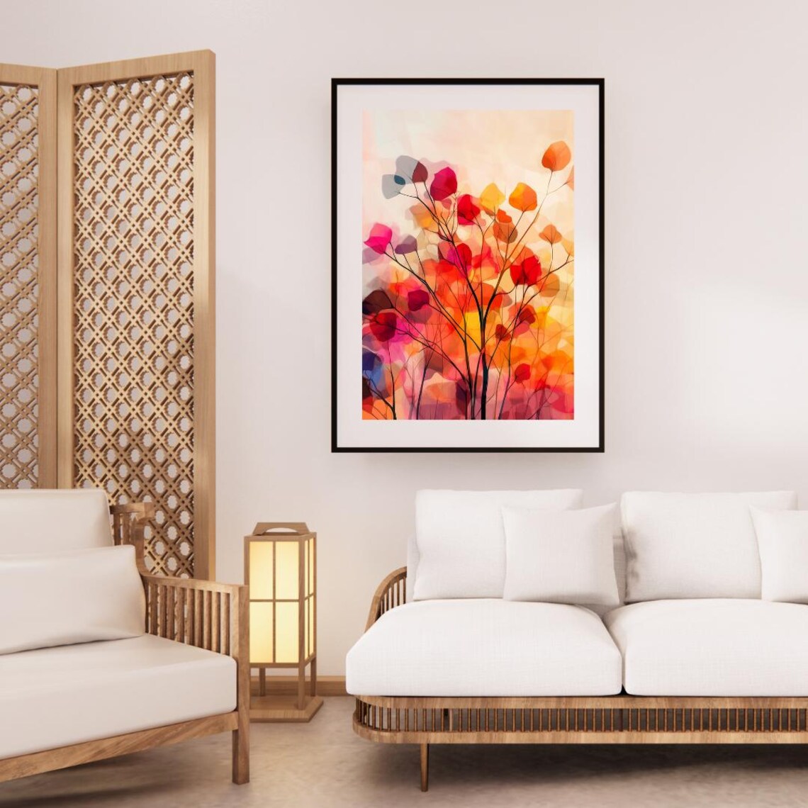 Abstract Watercolor Tree With Red Orange Autumn Foliage Poster - Image 3