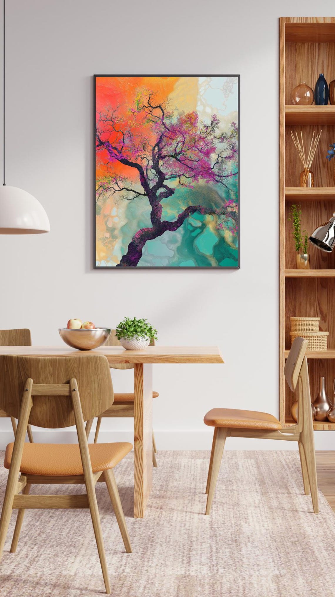 Twisted Blossom Tree Against Orange And Teal Abstract Sky Poster - Image 2