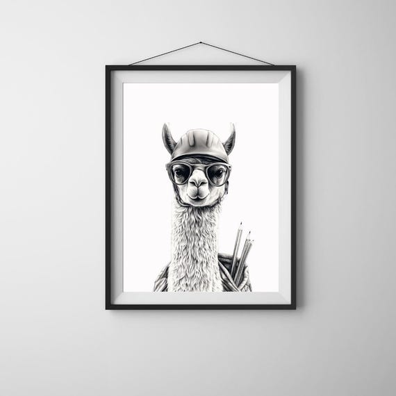 Architect Llama Art Print Funny Construction Animal Sketch Pdf Png Svg Files