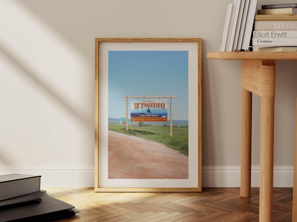 Wyoming Travel Snapshot Art Print, Rustic Scenic Decor