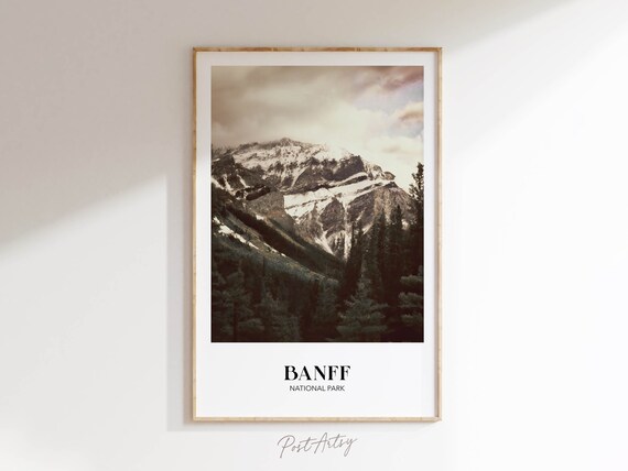 Banff National Park Travel Poster Snowy Mountain Photography Scene