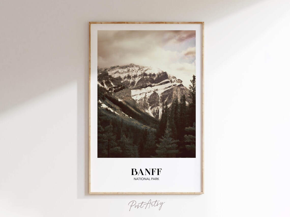 Banff National Park Travel Poster Snowy Mountain Photography Scene