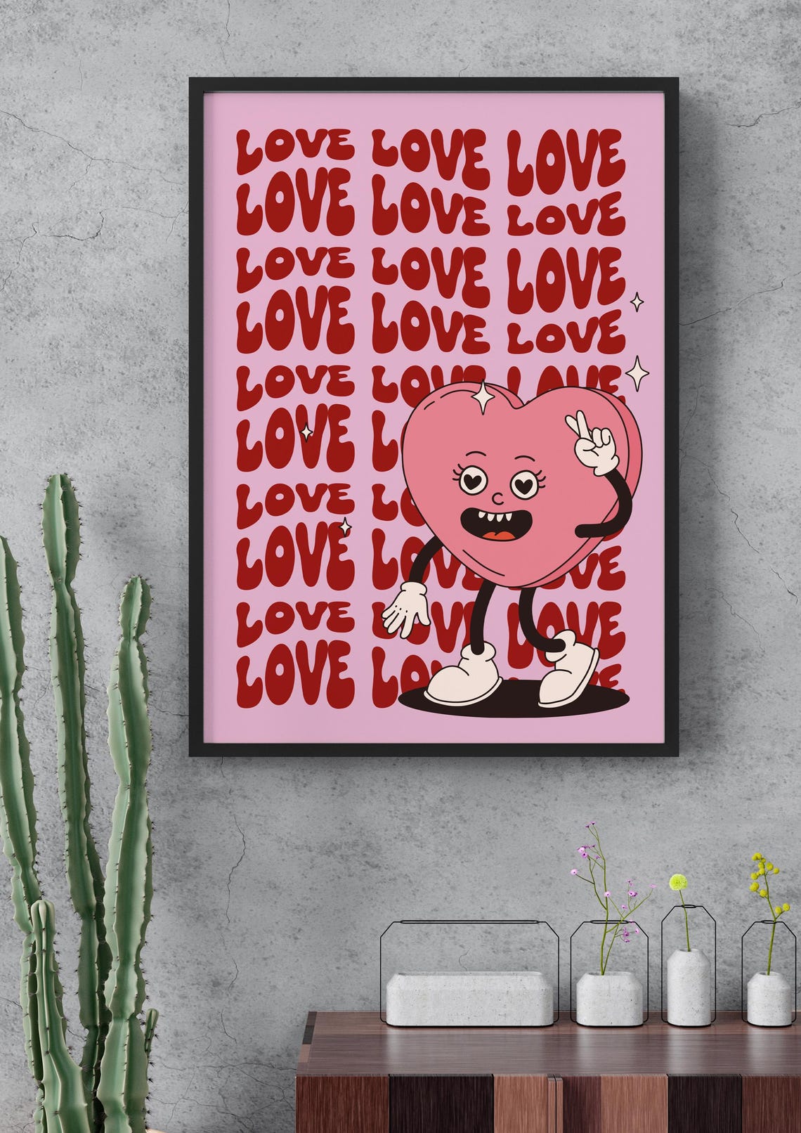 Love Love Love Funny Typographic Poster With Heart Red Text On Pink Background A3 File By Default
