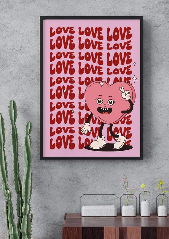 Love Love Love Funny Typographic Poster With Heart Red Text On Pink Background A3 File By Default