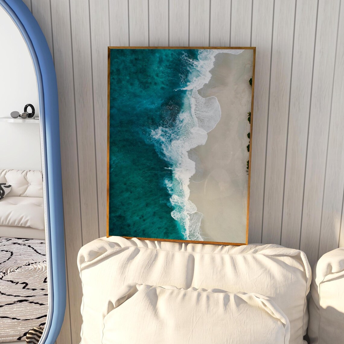 Turquoise Ocean Waves Aerial Beach Photo Print for Coastal Decor