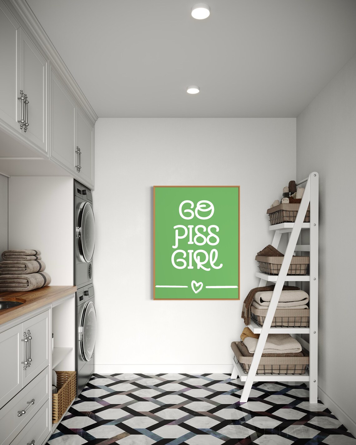 Go Piss Girl White Text Green Funny Bathroom Quote Art Poster - Image 3