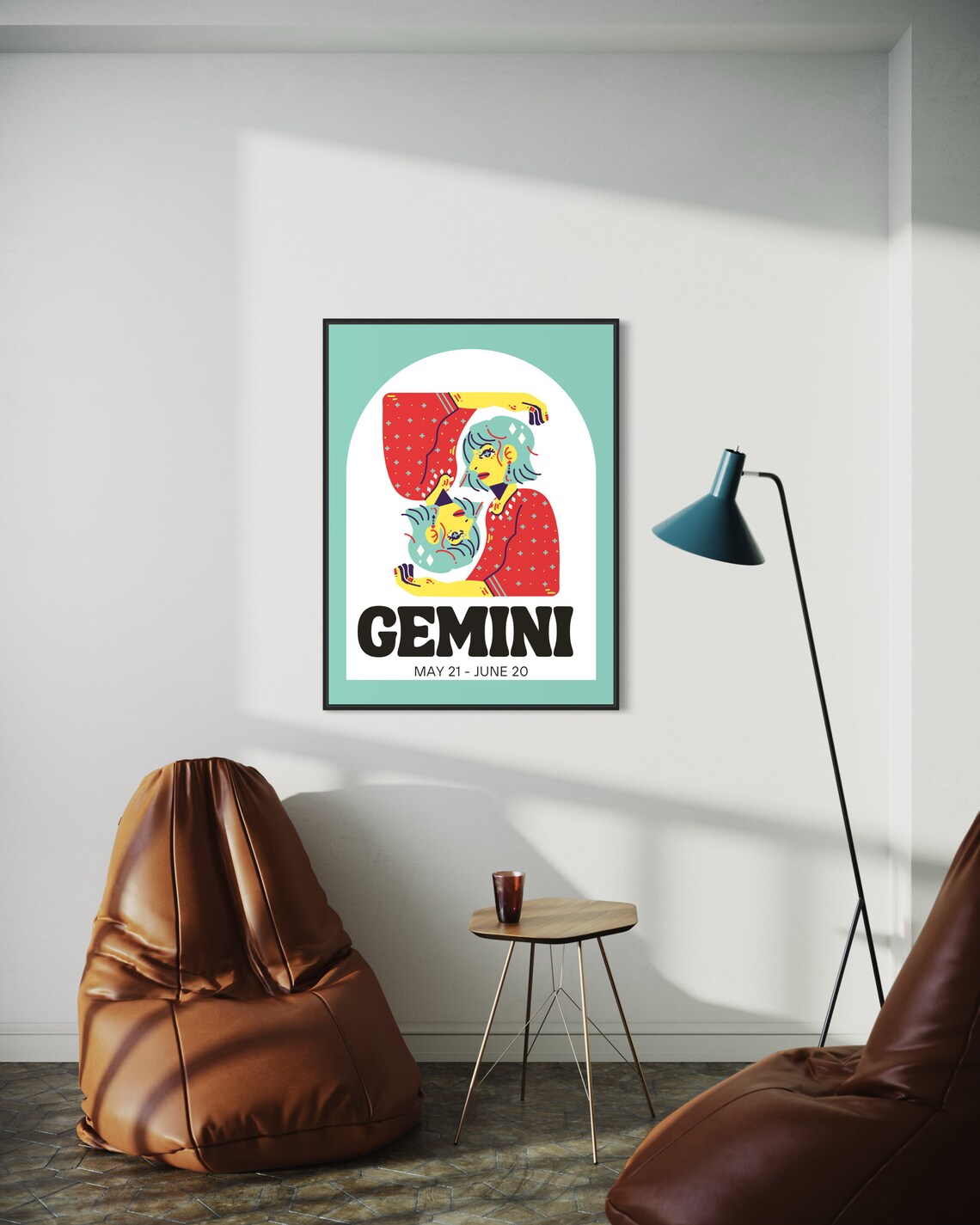 Gemini Zodiac Sign Retro Twins May June Astrology Art Poster - Image 3