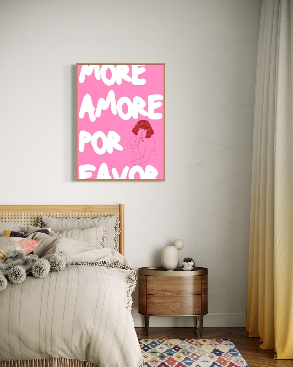 More Amore Por Favor Pink Quote Red Line Woman Portrait Art Poster - Image 2