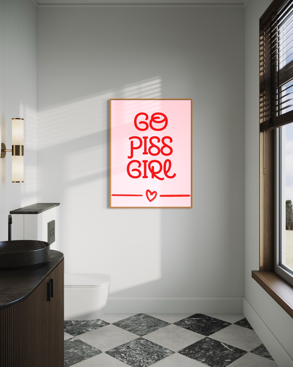 Go Piss Girl Funny Pink Bathroom Humor Big Bold Quote Poster - Image 3