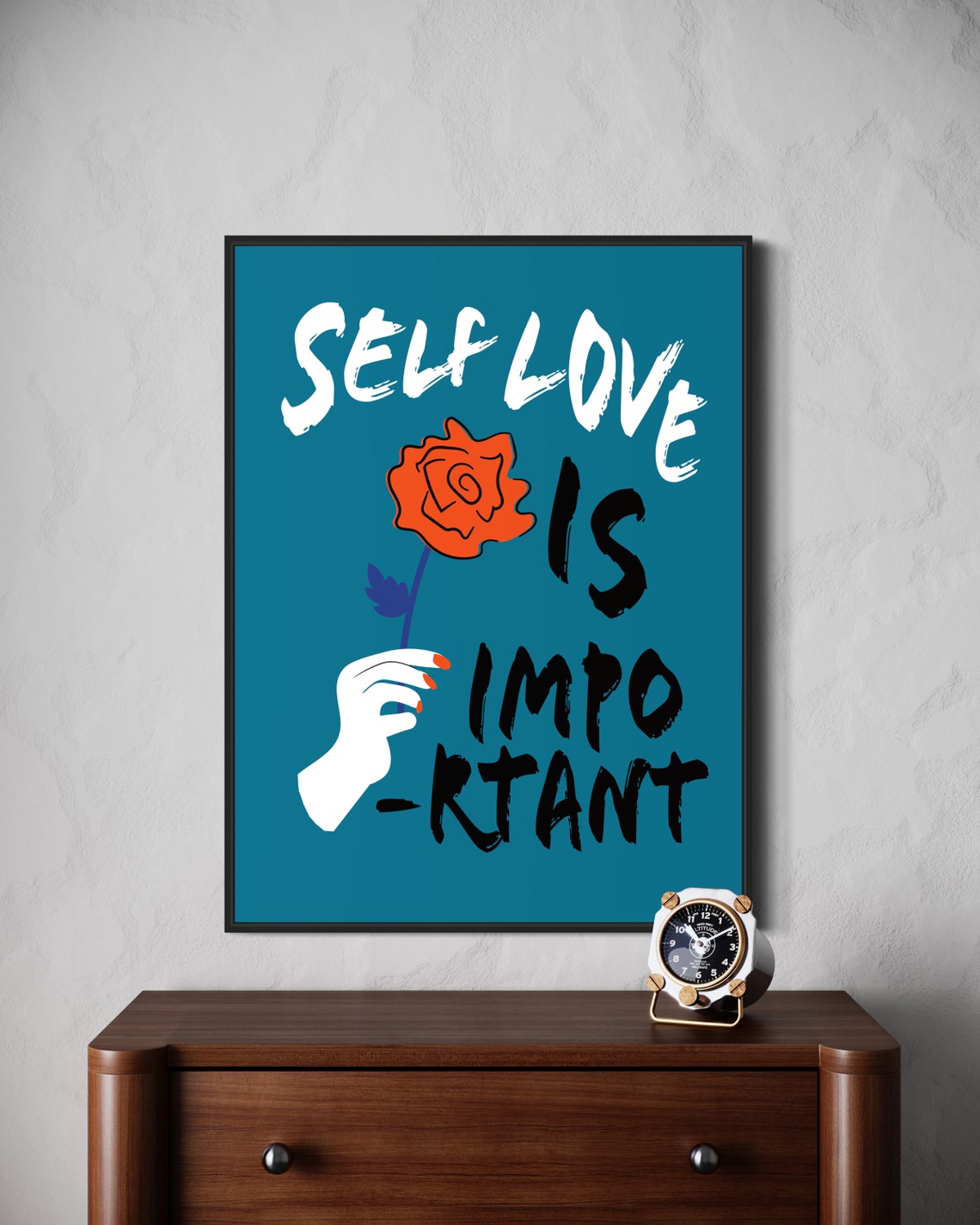 Self Love Is Important Teal Flower Hand Lettered Quote Poster - Image 3