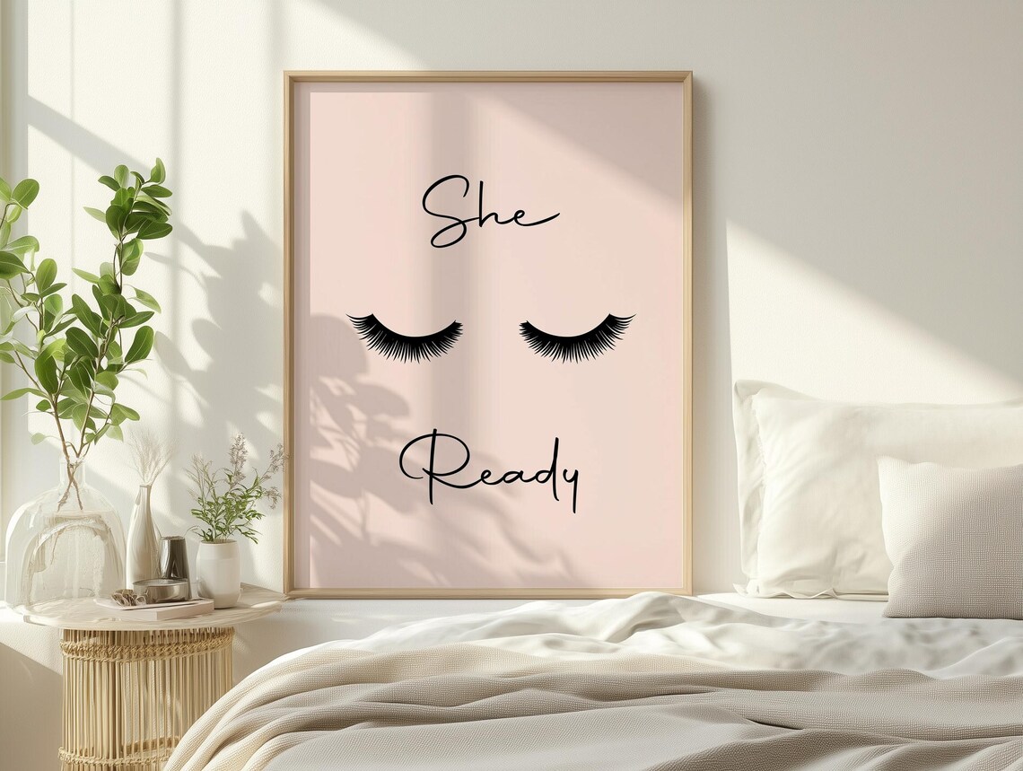 She Ready Eyelash Makeup Poster Pink Lashes Beauty Quote Wall Decor Art - Image 4