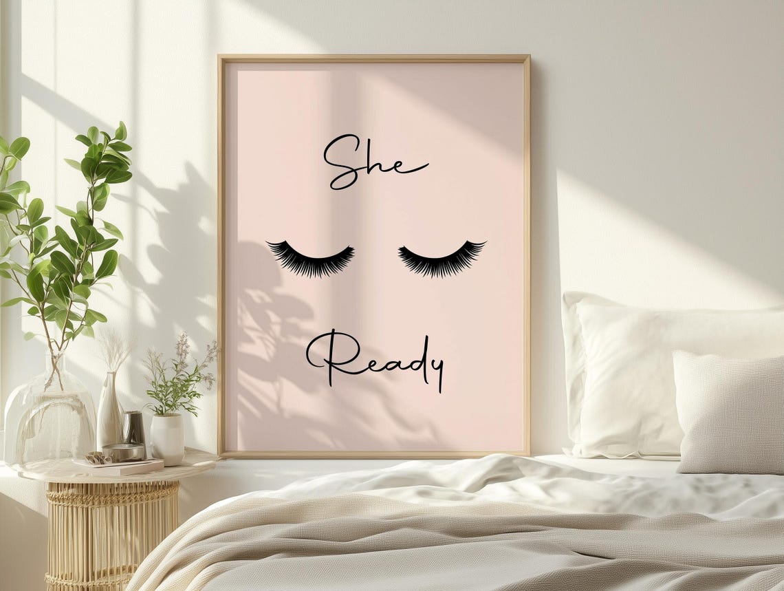 She Ready Pink Lashes Print Funny Bedroom Wall Art Dorm Decor Bathroom Poster Trendy Preppy Apartment Makeup Poster - Image 4