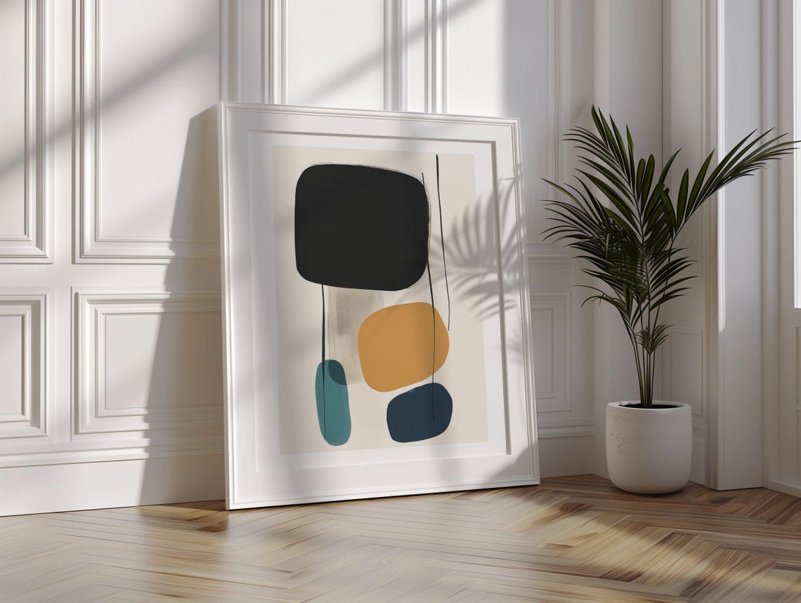 Black and Mustard Modern Abstract Geometric Shapes Minimalist Poster - Image 2