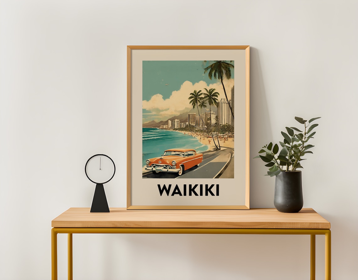 Waikiki Hawaii Retro Travel Poster, Mid-Century Art Print - Image 3