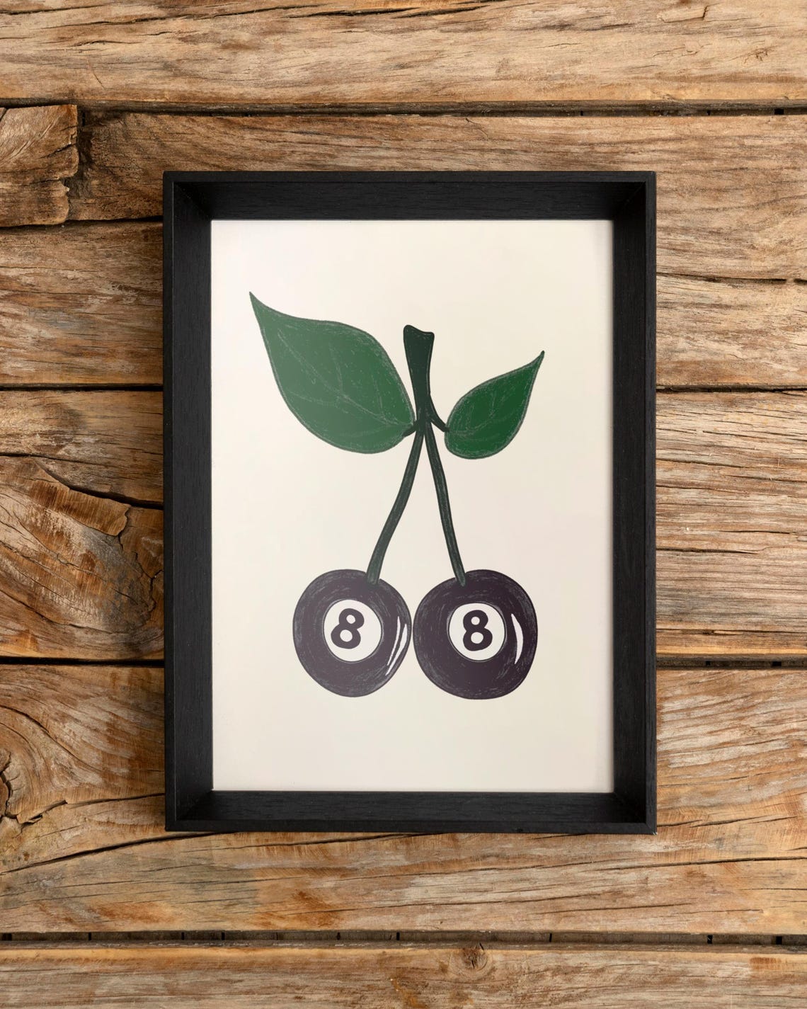 Cherry Eight Ball Minimalist Black and Green Fruit Illustration Poster - Image 2
