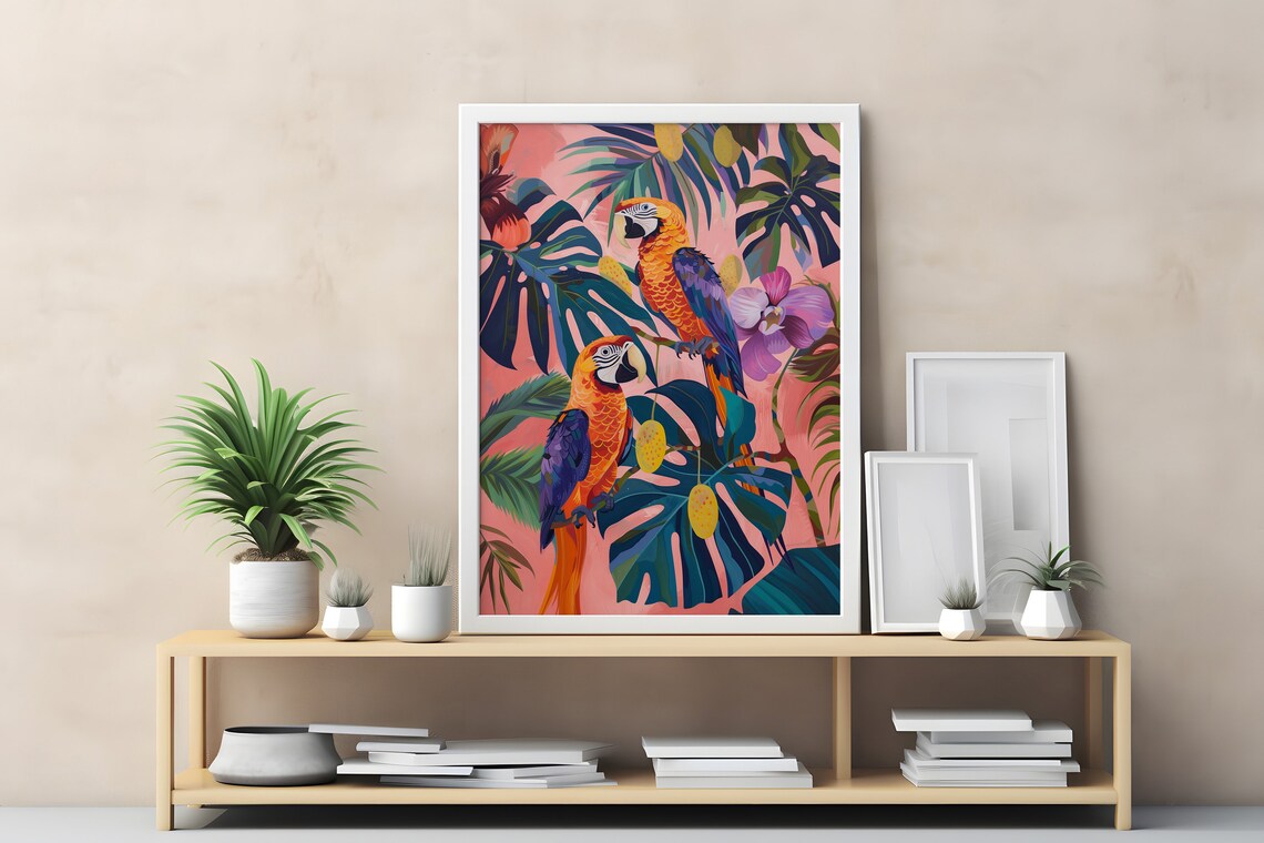 Colorful Parrot Jungle Art Print, Maximalist Safari - Image 4